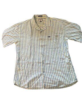 Faconnable Mens Yellow & Blue Checkered Short Sleeve Cotton Shirt L